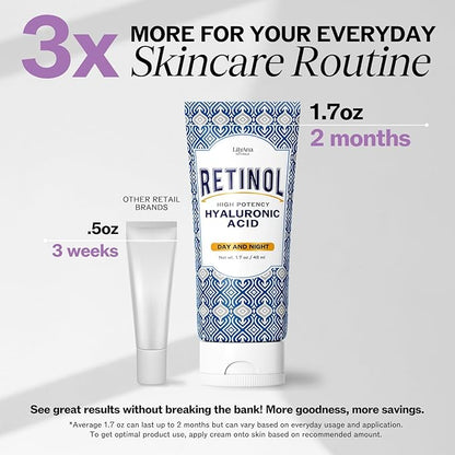 LilyAna Naturals Retinol Cream - Anti-Aging Moisturizer for Face & Neck, Made in USA, Wrinkle Reduction - 1.7oz, 2 Pack
