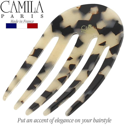 Camila Paris CP3397 French Hair Side Comb Rounded, White Tokyo, Handmade French Twist Hair Combs, Strong Hold Hair Clips for Women Bun Chignon, No Slip Styling Girls Hair Accessories Made in France