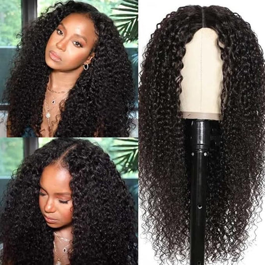 Beauty Forever Small Cap Curly V Part Wig Human Hair No Leave Out Lace Front Wigs No Glue No Gel Upgraded U Part Wigs For Women, 10A Grade Glueless Wig Wear And Go Beginner Friendly 5X2.5 Inch Lace Wig 150% Density Natural Color 24 Inch