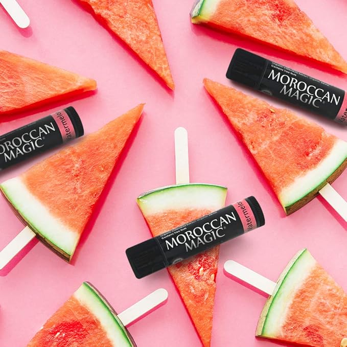 Organic Moroccan Magic Lip Balm 3 Pack | Watermelon Lip Balm Set | Chapsticks for Dry Lips | Made with Natural Argan, Essential Oils Lip Moisturizer and Vitamin E | Smooth Application, Non-Toxic