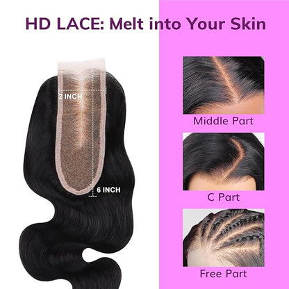 IDN BEAUTY SKINLIKE REAL HD 2X6 Lace Closure Human Hair 18 Inch Body Wave Closure Bleached Single Knots HD Closure Ultra-thin 2x6 Lace Closure Virgin Human Hair 0.1 mm Pre Plucked Hairline Closure