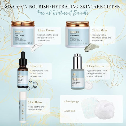 Father's Day Gift, Spa Gift Set, 28pcs Ylang Ylang Facial Skin Care Set includes Face Cream, Bath Oil, Shower Accessories, Clay Mask. Body & Facial Kit for Women & Men, Birthday, Christmas, Dad, Mom