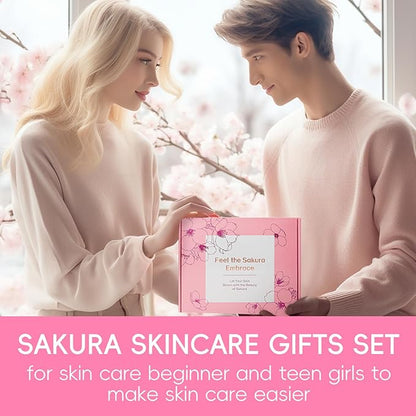 Sakura Skin Care Sets, Skin Care for Teens 10-12, Beauty Skincare Gifts Sets, Skin Care Routine Kit for Women, Hydrate, Oil Control, Glow Up, Travel Size -7 PCS