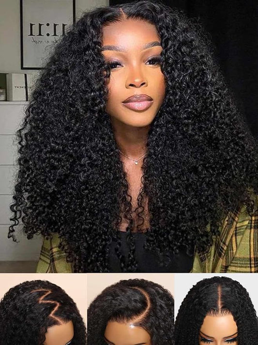 Beauty Forever Kinky Curly 13x4 Pre Everything Glueless Frontal Wig Pre Cut Lace Front Wigs Bye Bye Knots Put on and Go HD Lace Human Hair Wig Pre-Bleached Knots Pre Plucked 150% Density 24 Inch