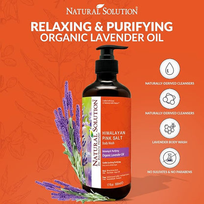 Natural Solution Body Wash, Made With Himalayan Pink Salt & Organic Lavender Oil, Purifying and Transforms The Even Driest Skin in Just One Shower, 17 fl oz (6 Count)