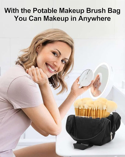 MONSTINA Makeup Brush Organizer Bag,Large Capacity Portable Stand-Up Makeup Brush Holder,Professional Artist Makeup Brush Sets Case Dust-proof TPU Transparent Clear