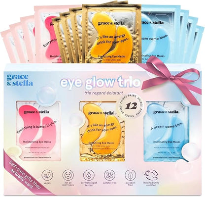 grace & stella Under Eye Patches (12 pairs) - Birthday Gifts for Women - Travel Essentials - Eye Masks for Puffy Eyes and Dark Circles - Anniversary Gifts for Her, Bachelorette Party Favors - Vegan