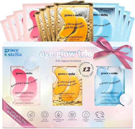 grace & stella Under Eye Patches (12 pairs) - Birthday Gifts for Women - Travel Essentials - Eye Masks for Puffy Eyes and Dark Circles - Anniversary Gifts for Her, Bachelorette Party Favors - Vegan