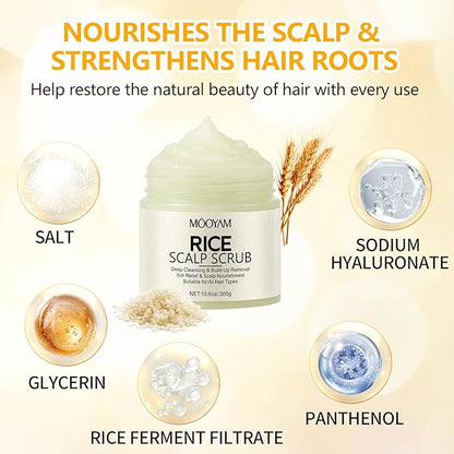Scalp Scrub with Rice Extract & Hyaluronic Acid, 2-in-1 Exfoliating Shampoo for Hair Treatment, Includes Silicone Scalp Massager, Removes Buildup & Dandruff, 10.6oz