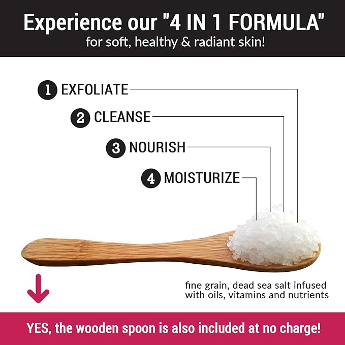 pureSCRUBS Premium Vanilla Body Scrub Set - Large 16oz Dead Sea Salt Body Scrub With Infused Essential Oils & Nutrients, Includes Wooden Spoon, Loofah & Oatmeal Exfoliating Bar Soap
