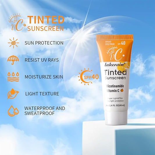 Tinted Sunscreen for Face with SPF 40 - UV Protection - Moisturizer & Lightweight Facial Sunscreen with Vitamin C and Vitamin E, for All Skin Type (40ml)