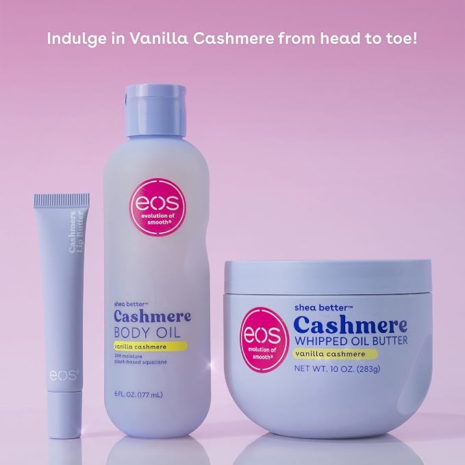 eos Cashmere Body Oil, Vanilla Cashmere, 24 Hour Moisture, Plant-Based Squalane to Soothe, Soften And Smooth Dry Skin, Body Oil, 6 fl oz