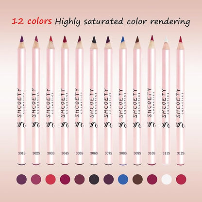 12 Colors Lip Liner Combo, Matte Nude Lipstick Long Lasting Waterproof Smooth Ultra Fine Texture High Pigmented Lip Plumping Brown Black Color Lip Pencil Makeup