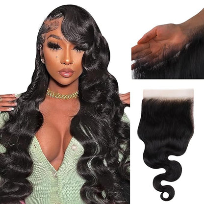 IDN Beauty Skinlike Real HD 6x6 Lace Closure Human Hair 18 Inch Body Wave - Bleached Single Knots, Ultra-thin 0.1 mm Pre-Plucked Hairline Virgin Human Hair