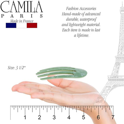 Camila Paris CP3411 French Hair Side Comb Small Rounded, Green, Handmade French Twist Hair Combs, Strong Hold Hair Clips for Women Bun Chignon, No Slip Styling Girls Hair Accessories Made in France