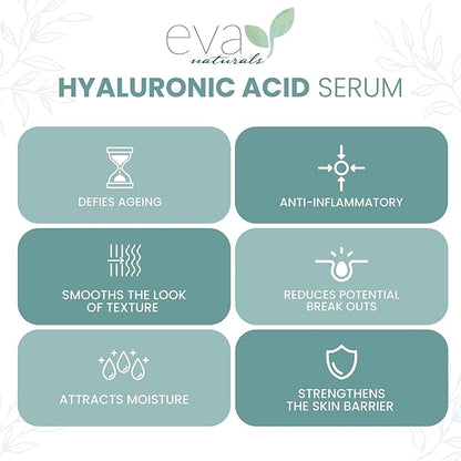 Eva Naturals Anti-Aging Hyaluronic Acid Serum For Face - Professional & Potent Hydrating Anti-Wrinkle Formula For Fine Line & Uneven Skin Tone - Contains Vitamin C, B, & E, Paraben Free (8 Oz)