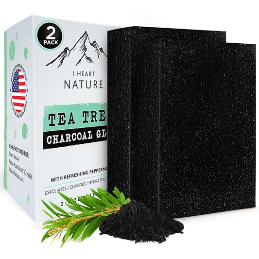 iHeart All Natural Antifungal Soap (2 Packs) Infused with Tea Tree Oil and Charcoal, Refreshing Peppermint Essential Oil Scent - Deep Cleanses, and Hydrates - Perfect for Achieving a Radiant Skin