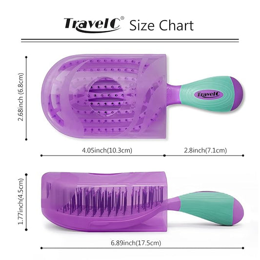 NuWay 4HAIR® U.S. Patented Detangler Hair Brush for Men & Women - Purple & Teal | Hair Comb for Scalp Care - Fast Dry Venting Scheme - TravelC Detangling Brush for All Hair Type