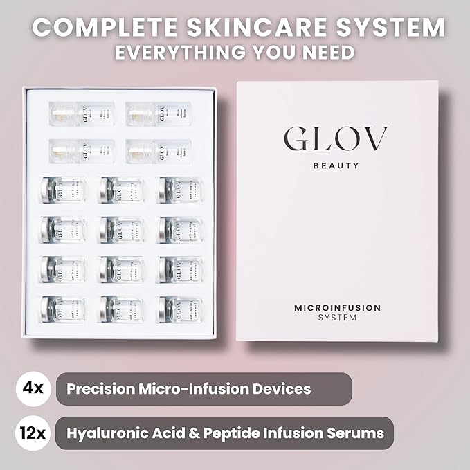 Micro Infusion System – 0.25mm 24k Gold Cosmetic Facial Stamp with Hyaluronic Acid & Peptide Serum Ampoules – At-Home Hydrating & Plumping Glow Kit for Face & Lips