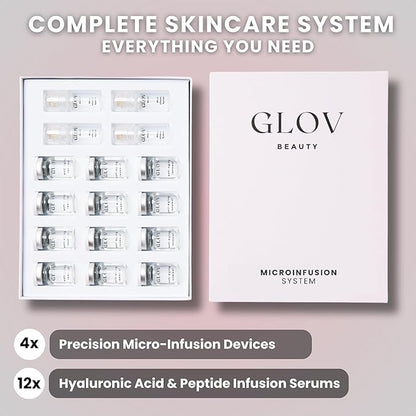 Micro Infusion System – 0.25mm 24k Gold Cosmetic Facial Stamp with Hyaluronic Acid & Peptide Serum Ampoules – At-Home Hydrating & Plumping Glow Kit for Face & Lips