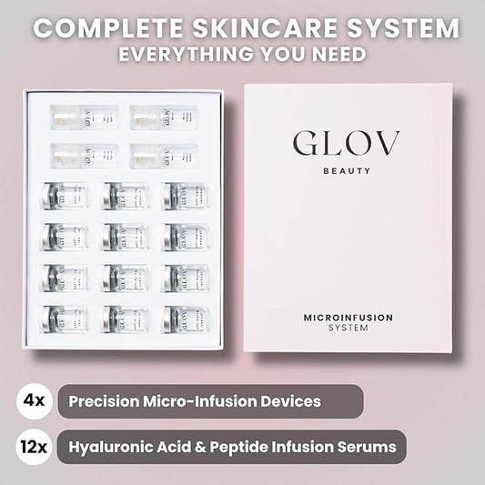 Micro Infusion System – 0.25mm 24k Gold Cosmetic Facial Stamp with Hyaluronic Acid & Peptide Serum Ampoules – At-Home Hydrating & Plumping Glow Kit for Face & Lips