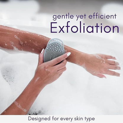 Avilana Silicone Body Scrubber – Dual-Sided Exfoliator for Men & Women, Gentle Loofah Alternative, Easy-to-Clean Silicone Shower Scrubber (S2-Gray with Silver)