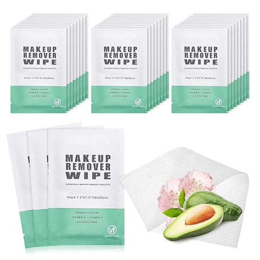 500 pcs Makeup Remover Wipes Individually Wrapped Makeup Wipes Bulk Face Cleansing Wipes, Individual Wet Wipes, Travel Towelette Makeup Remover Cloth for Face Cleansing Skin Care Remove Makeup