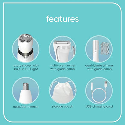 Conair GIRLBOMB All-in-One Face/Body Trimmer and Shaver Set for Women, Wet/Dry, Rechargeable
