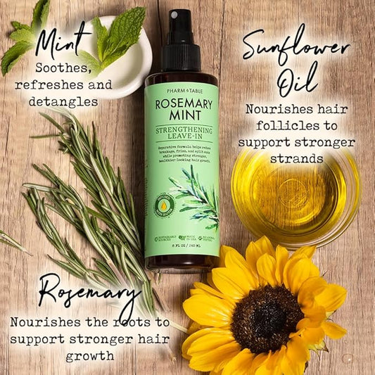Rosemary & Mint Strengthening Leave-In Conditioner, Nourishes, Detangles & Fortifies Hair, Soothes Dry Scalp, 2-Pack, 240ml/8 fl oz Each