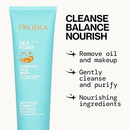 Pacifica Face Wash Set - Preppy Skincare Gift Set Value Kit for Holidays | Brightens, Tones and Deep Cleans |Glow Baby, Kale Detox and Sea Foam | 3 Pack