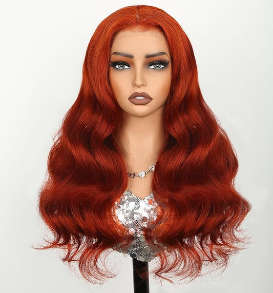Ginger Wig Human Hair,13x6 HD Ginger Body Wave Lace Frontal Wigs Human Hair Pre Plucked With Baby Hair,210% Density Colored Orange Wig for Women 22 Inch