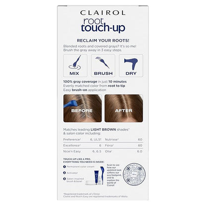Clairol Root Touch-Up by Nice'n Easy Permanent Hair Dye, 6 Light Brown Hair Color, Pack of 2