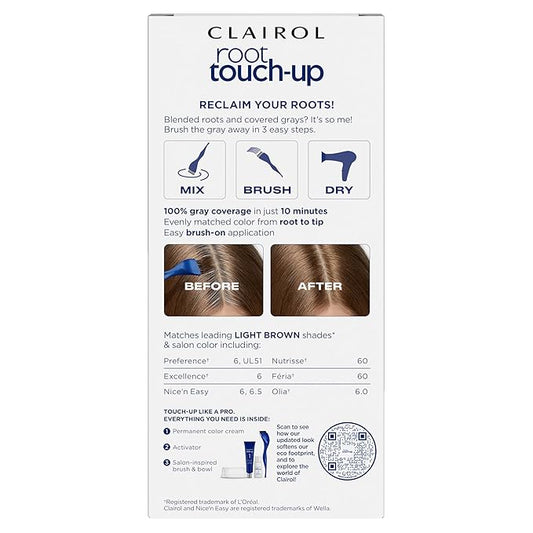 Clairol Root Touch-Up by Nice'n Easy Permanent Hair Dye, 6 Light Brown Hair Color, Pack of 2