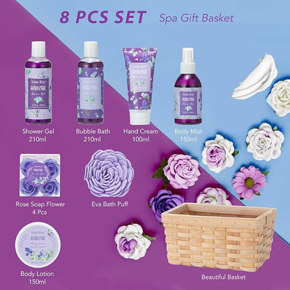 Mother's Day Gifts for Mom Gift Basket for Women, Luxury 11Pcs Floral Perfume Scents Bath and Body Home Spa Gift Kit with Bubble Bath, Body Lotion, Self Care Gifts Basket for Her, Birthday Gifts