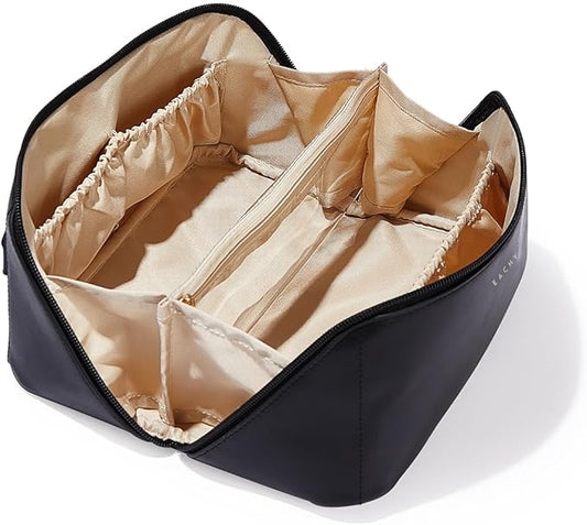 EACHY Travel Makeup Bag,Large Capacity Cosmetic Bags for Women,Waterproof Portable Pouch Open Flat Toiletry Bag Make up Organizer with Divider and Handle