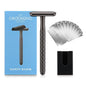 Single Blade Safety Razor for Men with Silicone Cover & 10 Blades Double Edge Safety Razor for Travel Metal Eco-Friendly Reusable Razor for Shaving (Matte Black)