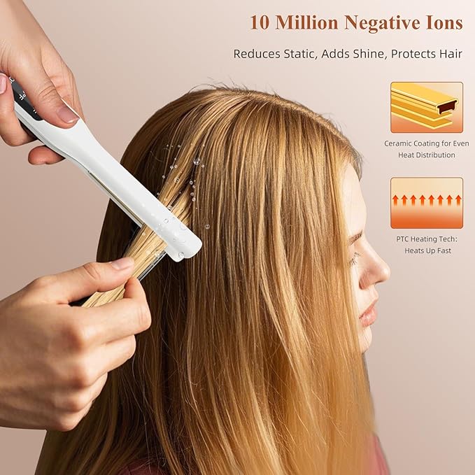 Small Flat Iron, 1/2 Inch Flat Iron for Short Hair Straightener and Curler 2 in 1, Ceramic Ionic Floating Plates for Less Frizz, 10s Quick Heat Up, Straightener for All Hair Types(White)