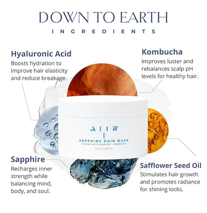 AIIR Sapphire Mask - Deep Conditioning Hair Treatment for Damage Hair Repair, Hyaluronic Acid Hydrates & Moisturizes Dry Hair, Strengthen and Smooth Frizzy Hair, Color Safe, 6 oz