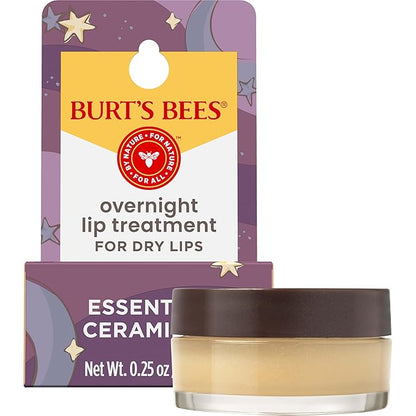 Burt's Bees Original Overnight Intensive Lip Treatment, Moisturizing, Restorative, Reduces Fine Lines, Vitamin E, Ceramides Oils, Natural Origin Lip Care, 0.25 Oz.
