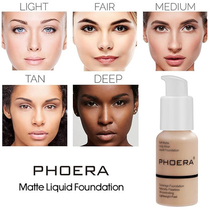 PHOERA Foundation, PHOERA Matte Liquid Foundation,PHOERA Makeup for peach+Buff Beige) 30ml