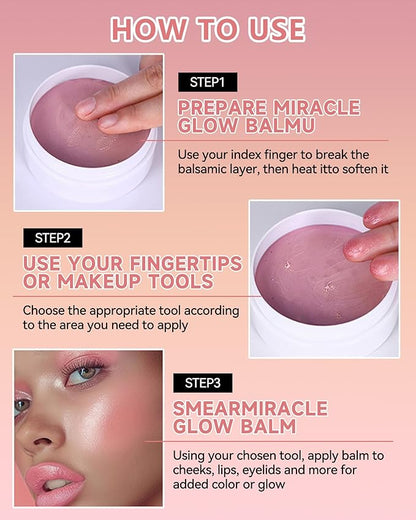 Multi Glow Balm, Miracle Glow Balm Tinted Face Creamy Blush for Women Cheeks Lip Eye, Hydrating Lightweight & Blendable Color, Shimmer Blusher Facial Makeup,Mother's Day Gift for Women Girl-02 Rose