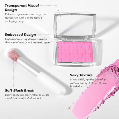 Rosewood Blush Powder Blush for Cheeks with Brush, Matte Blush Palette Blush Powder Face Blusher, Natural Blendable Formula Silky Lightweight Makeup Blush Rubores de Maquillaje, 012#
