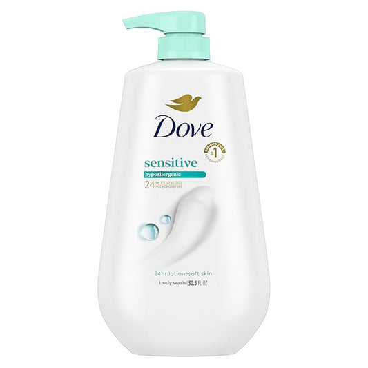Dove Body Wash with Pump Sensitive Skin For 24hr Lotion-Soft Skin Moisturizing Skin Cleanser Gentle Hypoallergenic Formula with No Sulfates No Parabens 30.6 oz