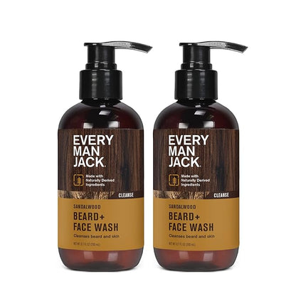 Every Man Jack Sandalwood Beard + Face Wash - Made w/Naturally Derived Ingredients like Aloe Vera & Coconut - 6.7oz (2 Pack)