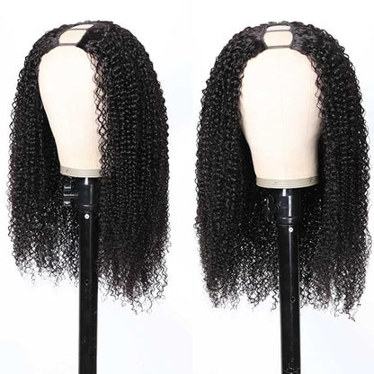 Beauty Forever U Part Human Hair Wig, Curly Upgrade U Part Wig Human Hair Wigs for Black Women 10A Grade Brazilian Virgin Hair Glueless No Leave Out Clip In Wig 150% Density Natural Color 24 Inch