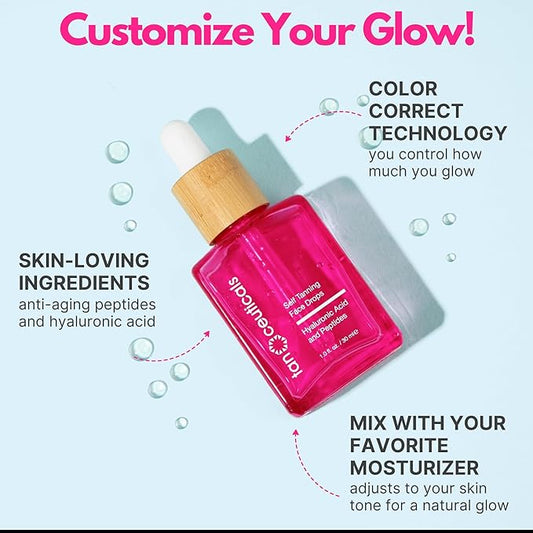 Tanceuticals Self Tanning Drops - Color Correcting Face Tanning Drops for Gradual Glow, Add to Lotion, Moisturizing Bronzing Drops for Fake Tan, Vegan & Cruelty Free Face Tanner
