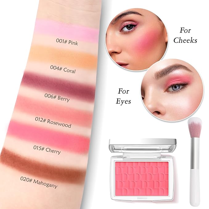 Rosewood Blush Powder Blush for Cheeks with Brush, Matte Blush Palette Blush Powder Face Blusher, Natural Blendable Formula Silky Lightweight Makeup Blush Rubores de Maquillaje, 012#