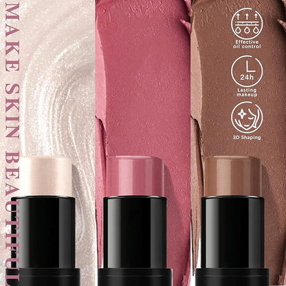 3 Pcs Cream Blush Contour Highlighter Stick for