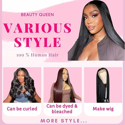 Beauty Queen 30 30 30 Inch Bundles Human Hair Straight 100% Unprocessed Brazilian Straight Human Hair Bundles 16A Weave 3 Thick Bundles Remy Virgin Hair Extensions Natural Color