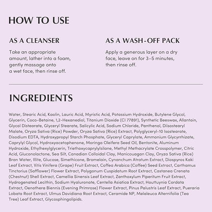 Purple Rice Pore Purifying Pack Cleanser - Dual-Use Clay Mask & Foam Cleanser | Deep Cleansing for Pore Care & Skin Prep | AHA+BHA+PHA | Korean Skincare for Glass Skin, 4.58 OZ. (130g)